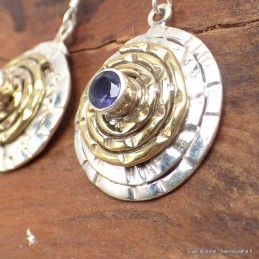 Boucles d'oreilles Spirales deux tons en Iolite Pendentifs pierres naturelles f203.5