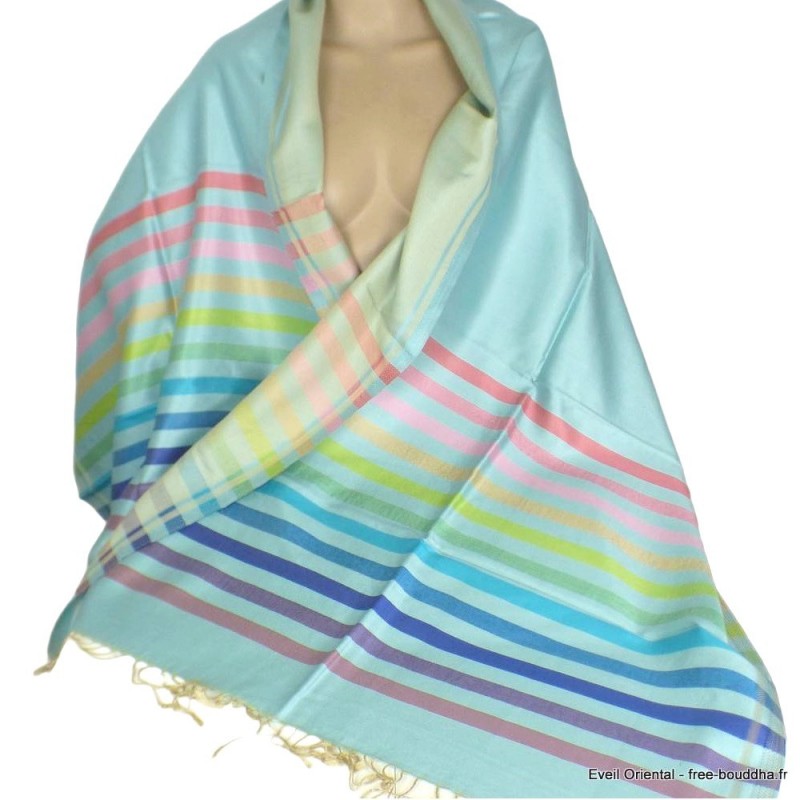 Pashmina femme en soie turquoise bordeau 