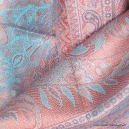 Pashmina soie de mûrier bleu rose 