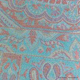 Châle turquoise bordeau motifs cachemire 