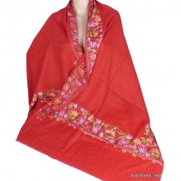 Châle oriental femme rouge brodé perles Pashminas laine et broderies LJ11