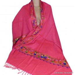 Châle pour femme rose Fuschia brodé fils Pashminas laine et broderies LJ35