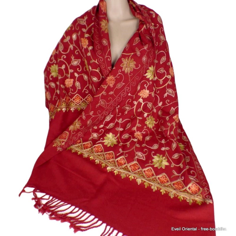 Etole femme rouge en laine brodée Pashminas laine et broderies NCT24