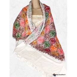 Châle laine femme écru multicolore brodé Pashminas laine et broderies CBP14