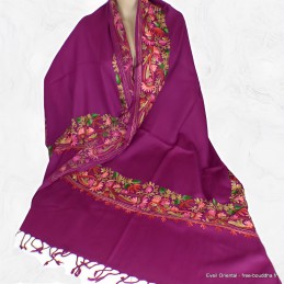 Grand châle pour femme brodé couleur prune Pashminas laine et broderies NCT22