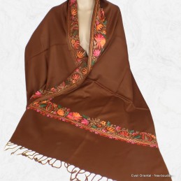 Châle femme laine marron chocolat brodé fil Pashminas laine et broderies CBP18