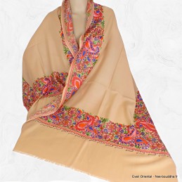 Grand châle en laine beige caramel brodé Pashminas laine et broderies NCT20