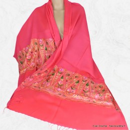 Grand châle en laine fuschia brodé perles Pashminas laine et broderies NCT19