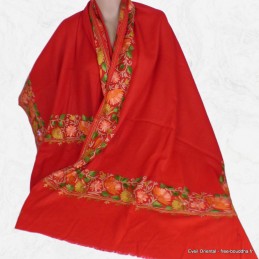 Châle pour femme rouge carmin brodé fils Pashminas laine et broderies LJ36