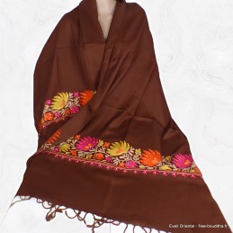 Châle en laine marron pour femme brodé perles Pashminas laine et broderies LJ32