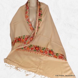 Châle laine beige rosé brodé perles Pashminas laine et broderies LJ30