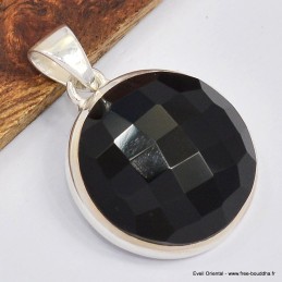 Pendentif rond en Onyx noir facetté 