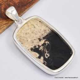 Gros pendentif rectangulaire en bois pétrifié 