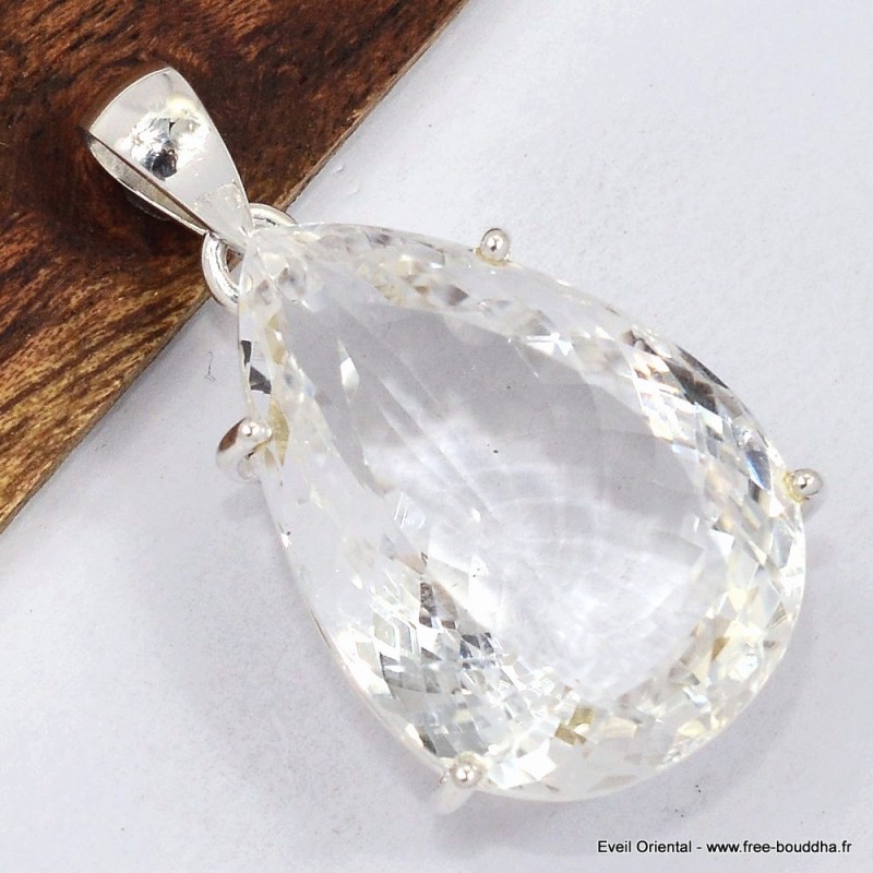 Gros pendentif goutte Cristal de Roche 