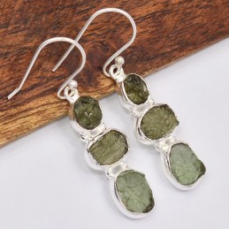 Boucles d'oreilles pendantes en Moldavite grade AAA Bijoux en Moldavite SK20