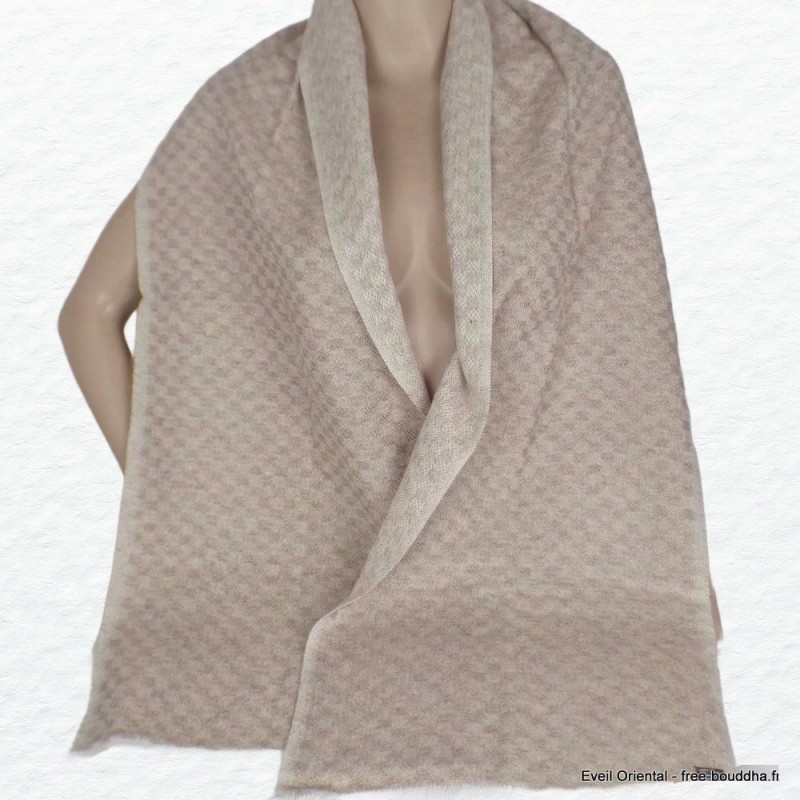 Echarpe laine cachemire beige damier Tous les pashminas ECHA84