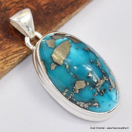 Authentique Turquoise avec Pyrite pendentif oval -2 Bijoux en Turquoise Iranienne (Nishapur) SK25