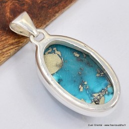 Authentique Turquoise avec Pyrite pendentif oval -2 Bijoux en Turquoise Iranienne (Nishapur) SK25