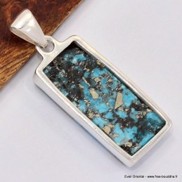 Pendentif rectangulaire Turquoise avec Pyrite Bijoux en Turquoise Iranienne (Nishapur) SK24.1