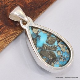 Pendentif goutte Turquoise avec Pyrite Bijoux en Turquoise Iranienne (Nishapur) SK24.2