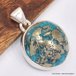 Pendentif rond Turquoise avec Pyrite Bijoux en Turquoise Iranienne (Nishapur) SK24.3