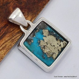 Petit pendentif carré Turquoise avec Pyrite Bijoux en Turquoise Iranienne (Nishapur) SK24.4