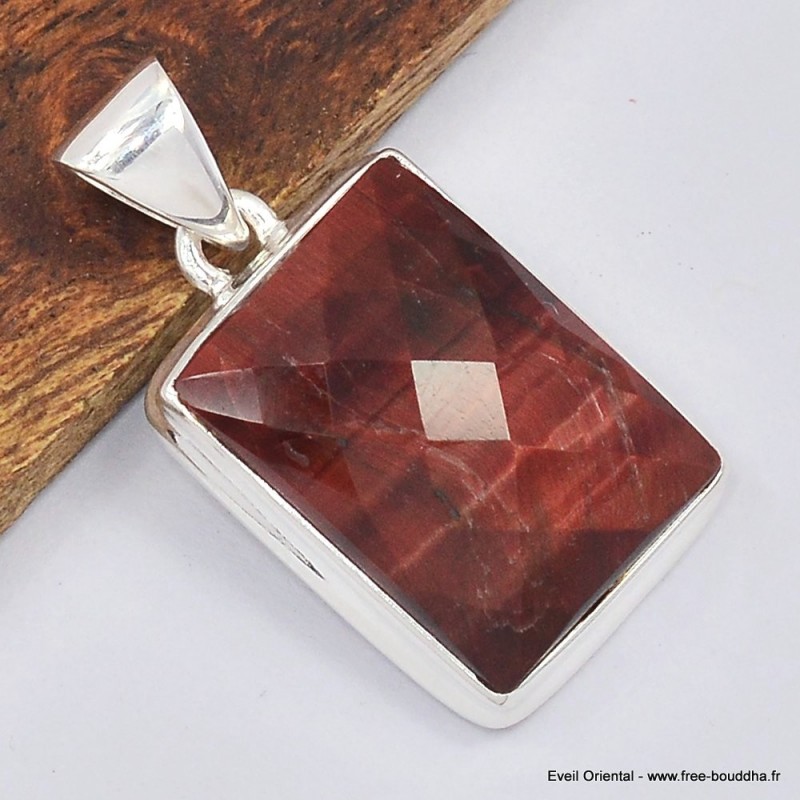 Pendentif Oeil de tigre rouge rectangulaire 