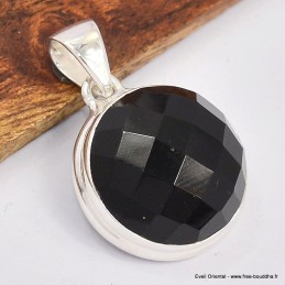 Pendentif rond Onyx noir facetté 