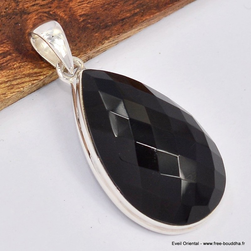 Pendentif goutte Onyx noir facetté 