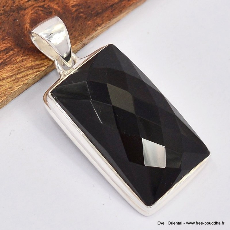 Pendentif rectangulaire Onyx noir facetté 