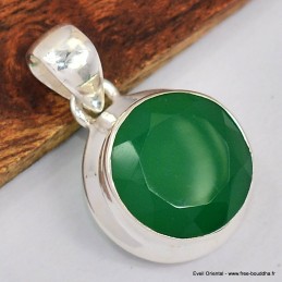 Pendentif rondl en Onyx vert facetté 