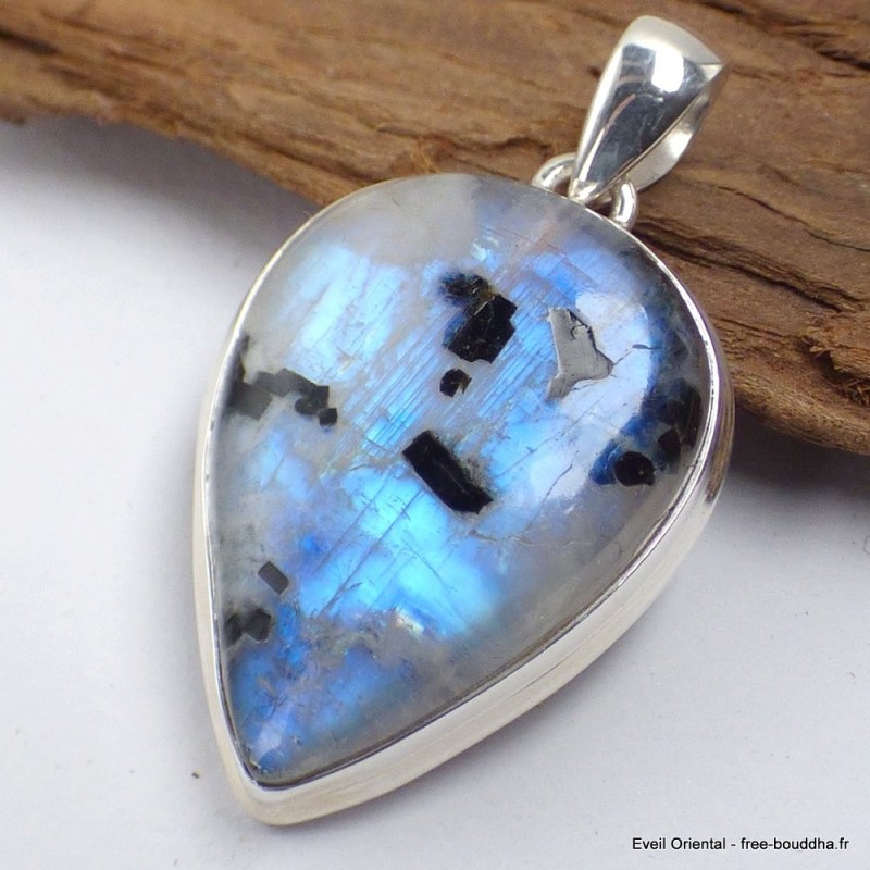 Pendentif Pierre de Lune bleue et Tourmaline 