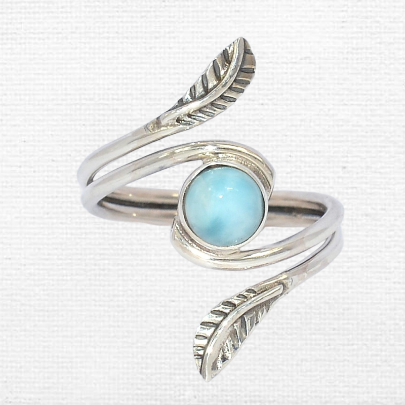 Bague Larimar motif feuille T 52 à 63 Bagues pierres naturelles SK41.1