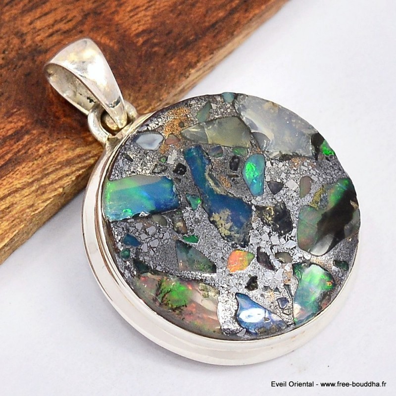 Pendentif rond Opale welo sur pyrite 