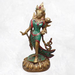 Rare statue Tara en laiton et turquoise 30 cm Statuettes Bouddhistes STATARA20