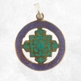 Pendentif Kalachakra turquoise et lapis lazuli Bijoux tibetains bouddhistes ABT23.1