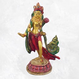 Petite statuette Tara Verte peinte dorée Statuettes Bouddhistes PSTV2