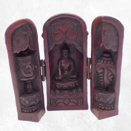 Temple triptyque bouddhiste de voyage rouge Objets rituels bouddhistes TEM1.2