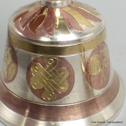 Cloche tibétaine et dorjé signes auspicieux 15 cm 