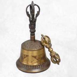 Grosse cloche tibétaine de cérémonie 21 cm bronze cuivre Objets rituels bouddhistes DOVAJ23