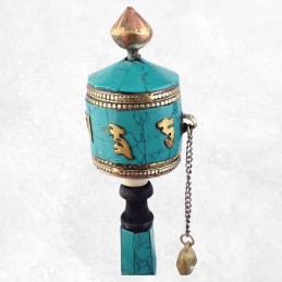 Moulin à prières tibétain en Turquoise 16 cm Objets rituels bouddhistes 6111.15