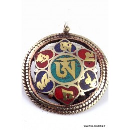 Pendentif tibétain réversible Om et Kalachakra Bijoux tibetains bouddhistes BHP43.2