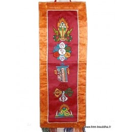 Tenture tibétaine 5 symboles bouddhistes bordeau Tentures tibétaines Bouddha TENCS6