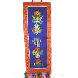 Tenture tibétaine bleue 5 symboles bouddhistes Tentures tibétaines Bouddha TENCS2