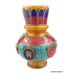 Vase tibétain ambre et pierres naturelles Décoration tibétaine VAS1