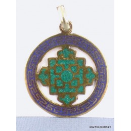 Pendentif Kalachakra turquoise et lapis lazuli Bijoux tibetains bouddhistes ABT23.1